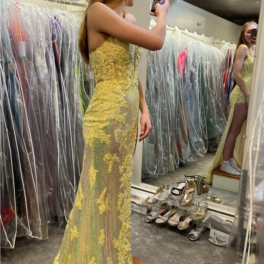 Prom dress for sale, Yellow/iridescent Size 2 Sharri Hill